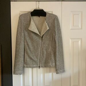 Eileen Fisher Cotton Moto Jacket Size Medium Color Grey/White